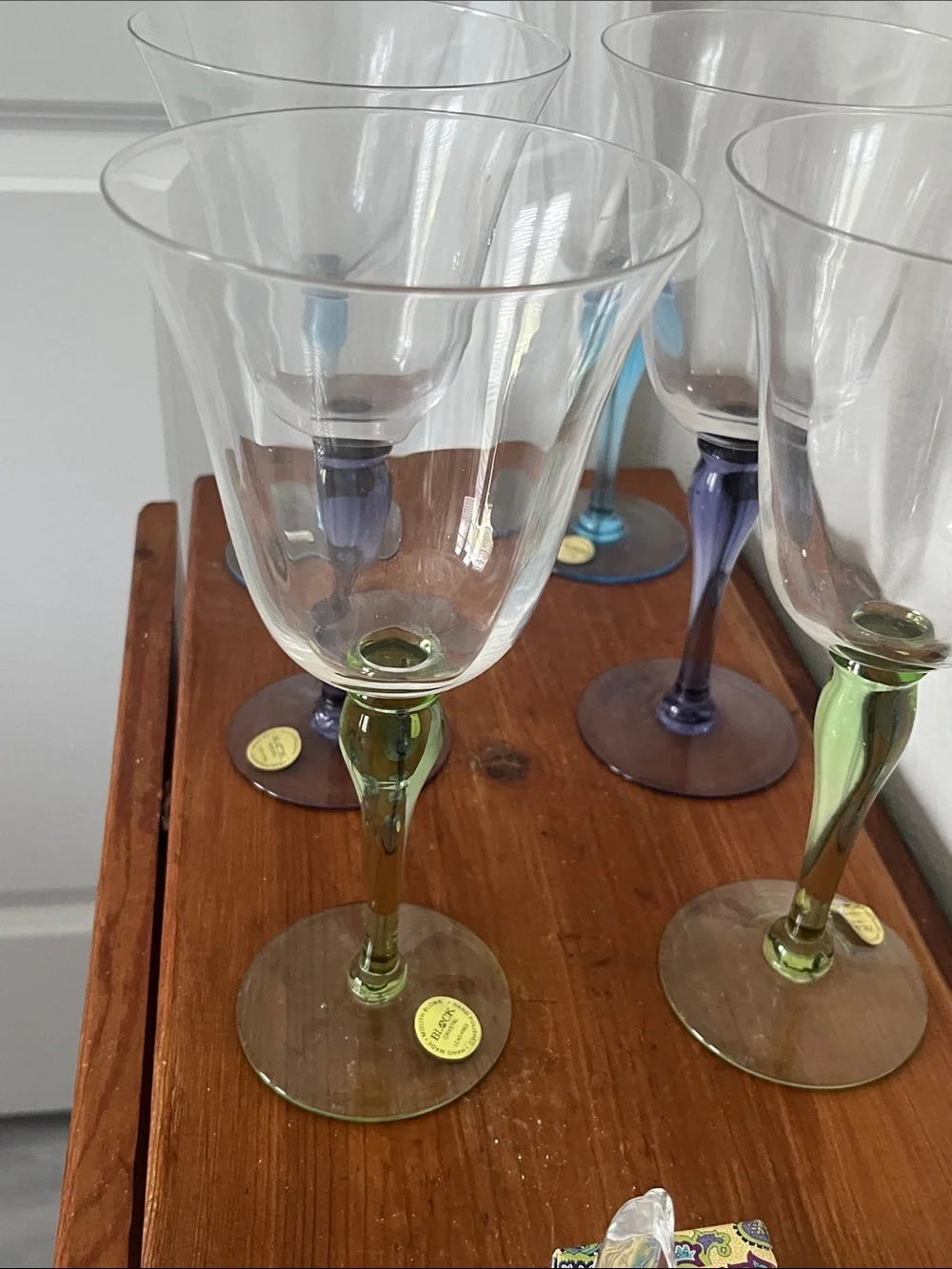 Block Melody NWT VTG Set of 6 Colored Handblown– Blue, Purple & Green Stems